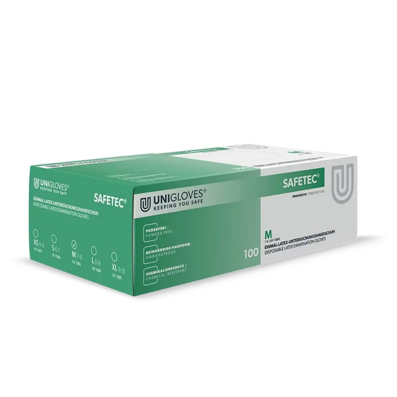 Unigloves Safetec Latexhandschuhe - EN 455 zertifiziert, Untersuchungshandschuh - Med-Praxisbedarf