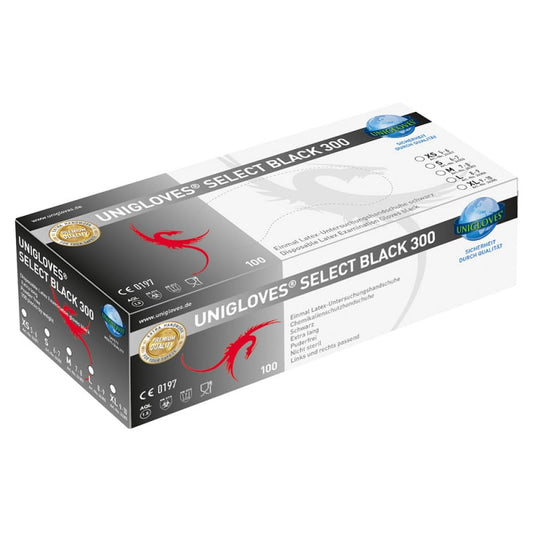 Unigloves Select Black 300 - extra langer Latexhandschuh, chloriniert - Med-Praxisbedarf