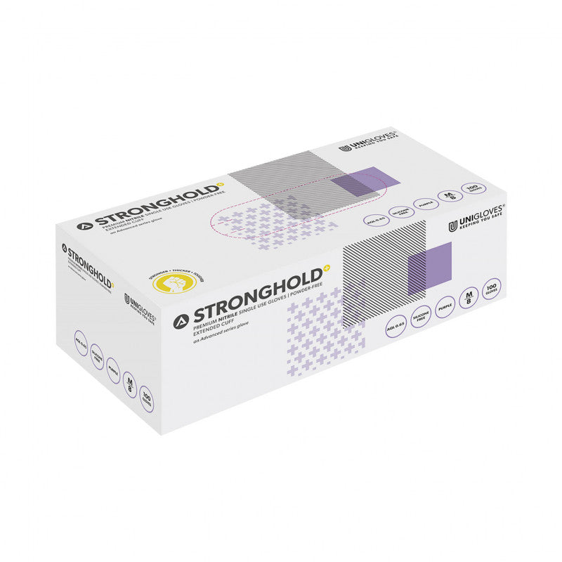 Unigloves Stronghold Plus Nitrilhandschuhe - extra lange Untersuchungshandschuhe 290 mm - Med-Praxisbedarf