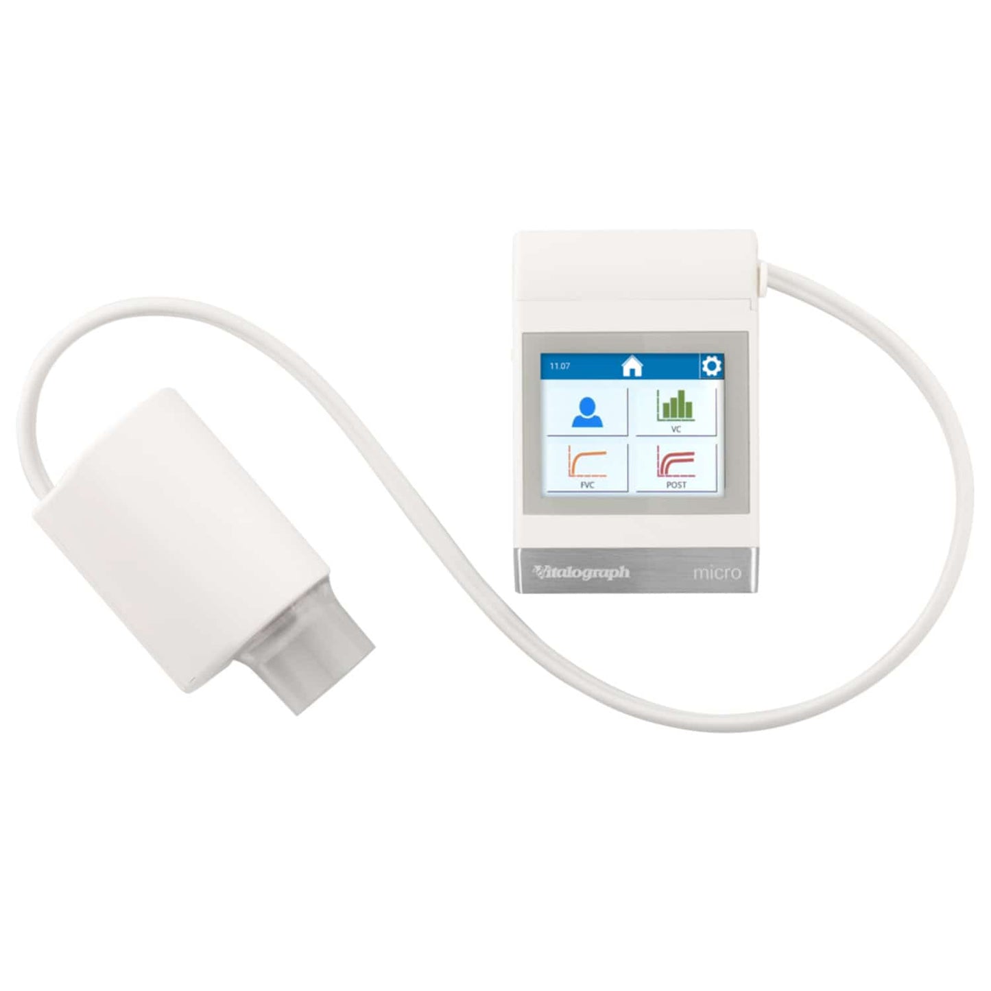 Vitalograph micro Geräteansicht - Frontale Darstellung des praxistauglichen Spirometers - Med-Praxisbedarf