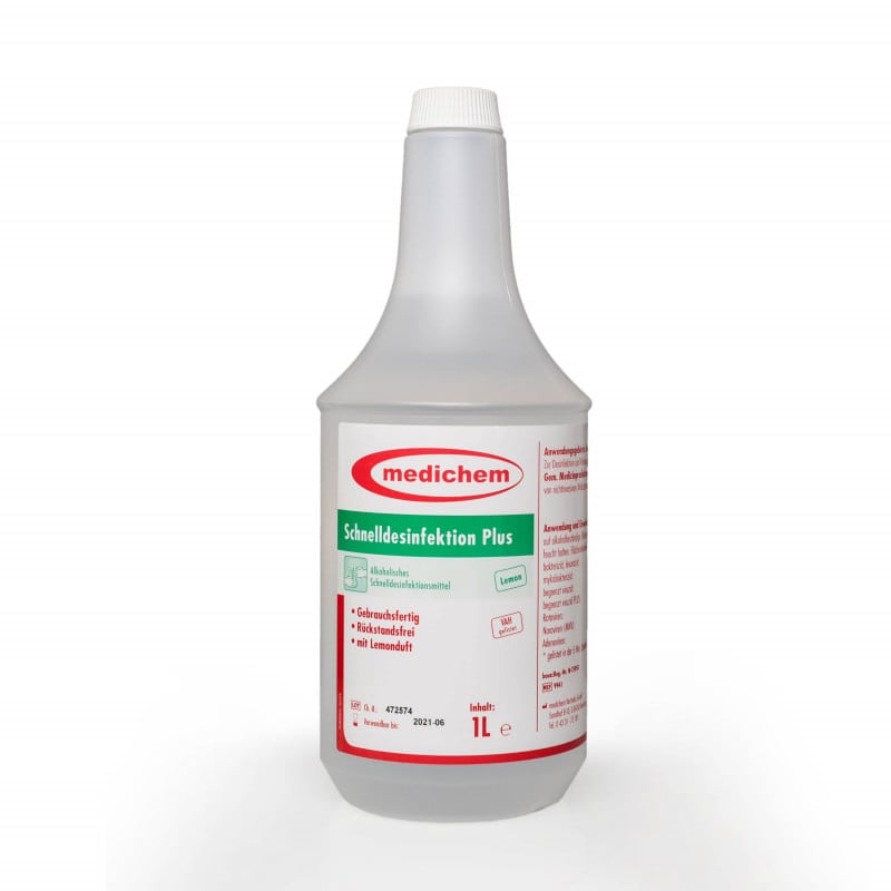 Flasche Schnelldesinfektion plus 1 Liter - effektives Desinfektionsmittel von medichem Vertriebs - Med-Praxisbedarf