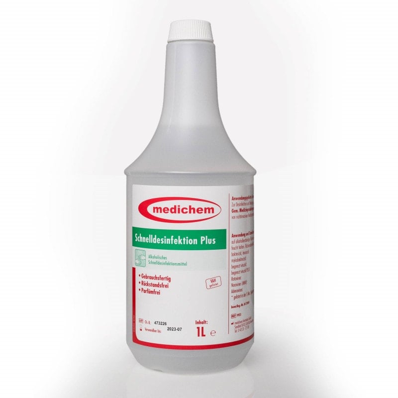 Sprühflasche mit Schnelldesinfektion plus - gebrauchsfertige Lösung für Oberflächendesinfektion - Med-Praxisbedarf