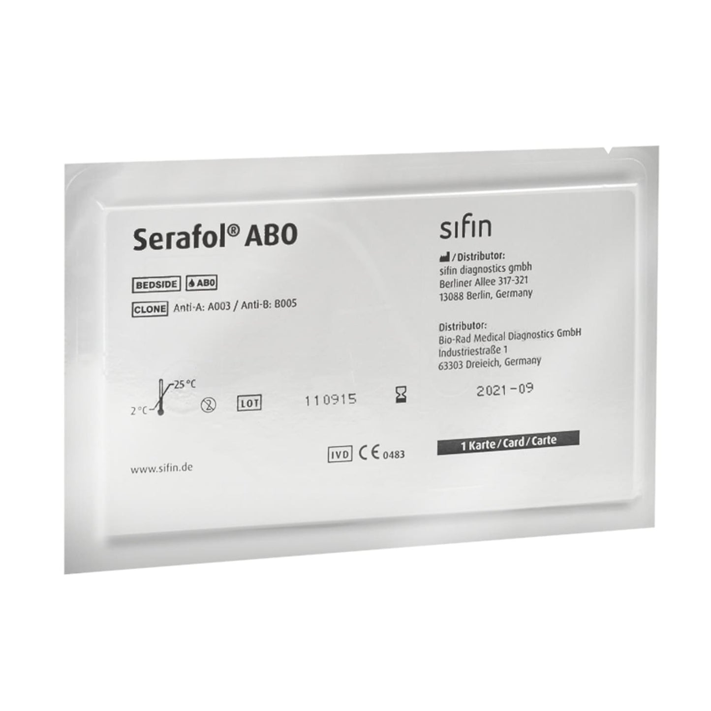 Serafol AB0 Bedside-Karten Bluttests - für den Einsatz am Krankenbett, zuverlässige Blutgruppenbestimmung - Med-Praxisbedarf