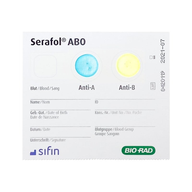 Serafol AB0 Bedside-Karten - Blutgruppen Schnelltest für medizinische Einrichtungen, sofortige Testung - Med-Praxisbedarf